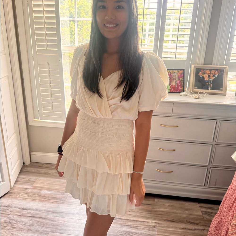 Altar'd State Cream Ruffled Wrap Mini Dress